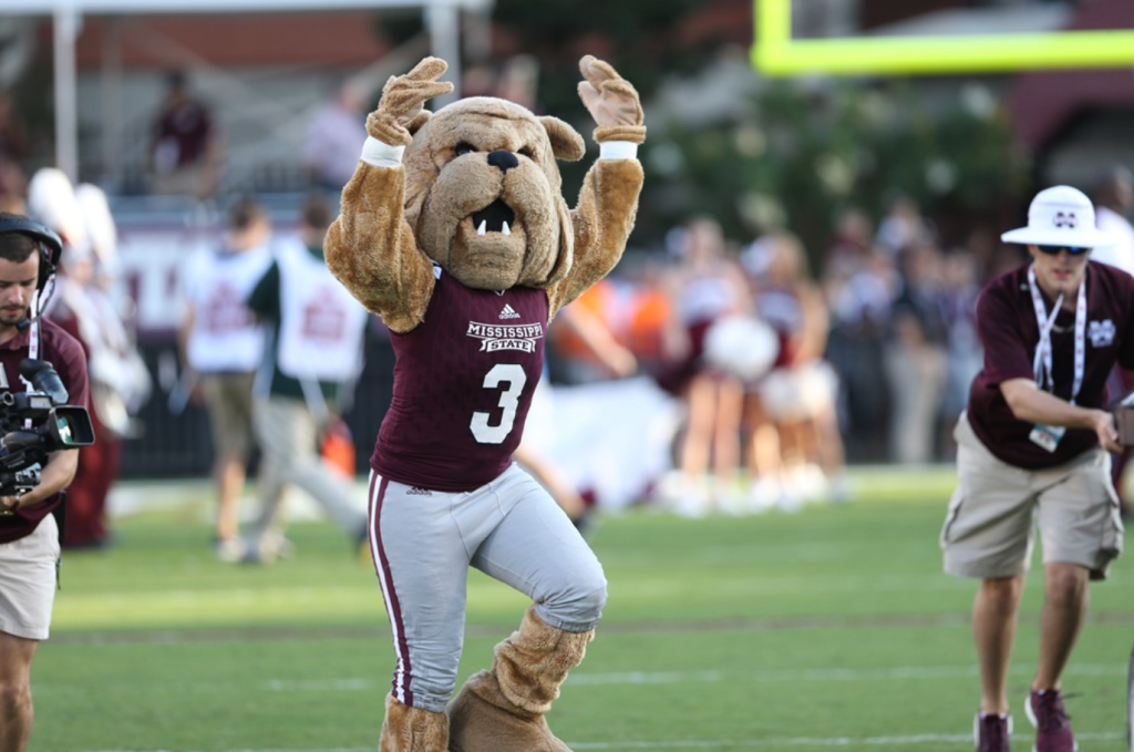 Mississippi State football mascot Bully during a Mississippi State football game.